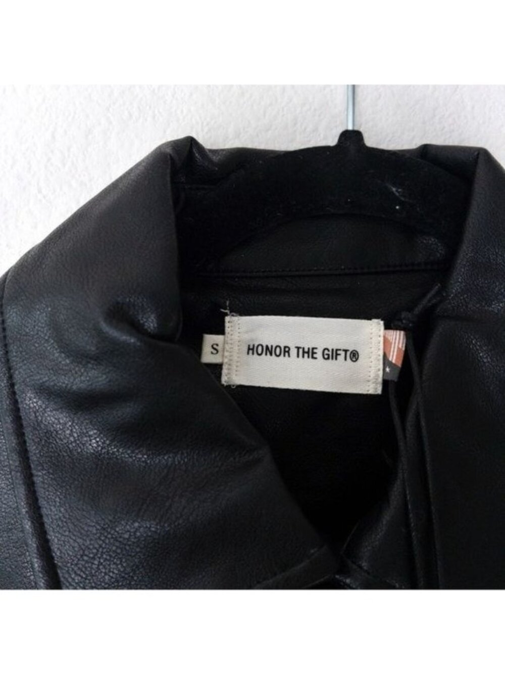 NWT Honor The Gift Vegan Leather Belted Trench Coat S Black Oversized Logo - Picture 8 of 15